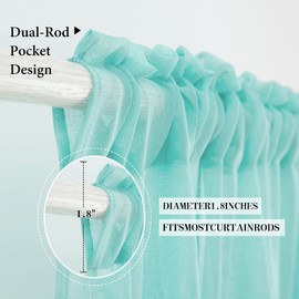MIULEE Sheer Curtains 24 inch Length Kitchen Window Curtains Over Sink, Rod Pocket Short Small Cafe Curtains Linen Textured Light Filtering Half Window Curtains 2 Panels, Turquoise Aqua Blue
