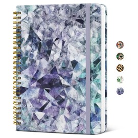 Lined Spiral Journal Notebook for Women, Cute A5 College Ruled Hardcover Notebook for Work & Note Taking, Aesthetic Pretty Journal for Writing, 140 Pages, Purple Diamond