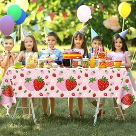 Pack of 4 Disposable Strawberry Tablecloth, Red Strawberry Tablecloth, Party Tablecloth, Strawberry Themed Table Cover, Waterproof Tablecloth for Bridal Showers, Children, Girls Decorations, 130 x 220