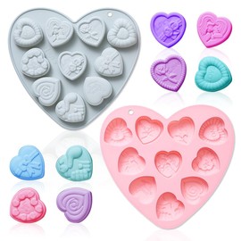 2 Pack Valentine's Day Themed Silicone Molds 10 Cavity 3D Heart Shaped Chocolate Mould Tray DIY Baking Decorating Tools for Candy Pudding Mousse Dessert Gummy Handmade Soap Clay