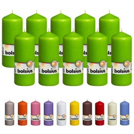 BOLSIUS 10 Lime Green Pillar Candles - 2.25 x 6 Inches - Premium European Quality - Individually Wrapped - 42 Burn Hours - Dripless Smokeless Unscented Dinner, Wedding, Party, & Home Decor Candles