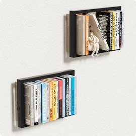 BUTUNITA Floating Book Frame Wall Mount - Invisible Metal Bookshelves for Home Decor, Set of 2 Modern FloatingShelves for Bedroom, Living Room & Office - Black