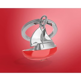 Kechain Sailing Boat/Yacht Red 3D Charm. Beautiful Chrome Keyring with Red Sailing Boat design.