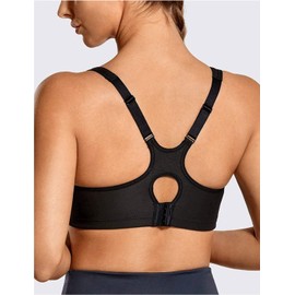 Syrokan women's high impact sports bra, racer back, with strap, without padding - black Plain, size: 90C