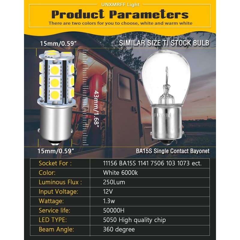 UNXMRFF 1156 LED Bulb White Super Bright 1073 1003 BA15S