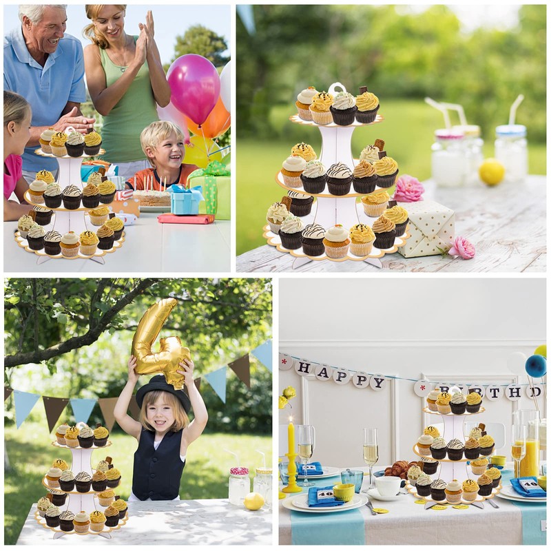 BeiHeng 2 Pack White Cake Stand Cardboard Cupcake Stand 3