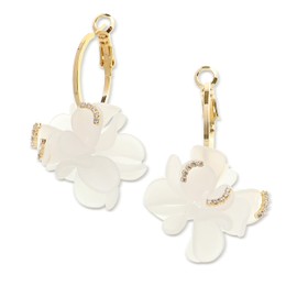 Sonateomber White Flower Petal Dangle Gold Hoop Huggie Earrings for Women Teen Girls – Large Boho Acrylic Resin Tiered Floral Drop Earing Dangling Statement Exaggerated Colorful Summer Beach Accessories Jewelry Gift