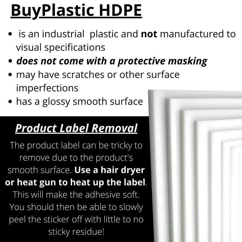 BuyPlastic Natural White HDPE Plastic Sheet 1/4" x 6" x