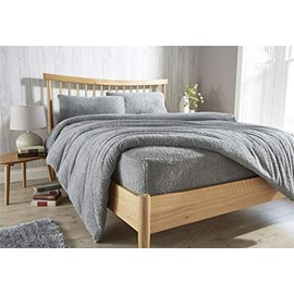 Teddy Bear Fleece Fitted Bed Sheet Extra Deep 30 cm or Duvet Covers Single Double King Super King Size UK (Single grey)