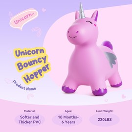 ZOOJOY Unicorn Bouncy Hopper, Inflatable Bouncy Horse Hopping Toys for Toddlers 1-3, Indoor Outdoor Bounce and Ride On Bouncer Boys Girls, Birthday Gifts for 18 Months 2 3 4 5 6 Year Old with Pump