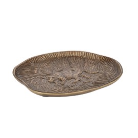 Artesà Oval Serving Platter, Rustic Embossed Metal Plate with Leopard Design, 24 x 21cm