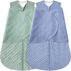 Saco de Dormir de Forro Polar para Recién Nacido Manta Envolvente para Bebé, Manta Vestible Ajustable de 3 Vías, Paquete de 2 Bolsas de Dormir Envolventes de Forro Polar TOG 2.0, (Azul y Verde, 0-3