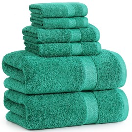 LANE LINEN Bath Towels for Bathroom Set - 100% Cotton Towels Set, 6 Pc Absorbent Towel Sets for Bathroom, Quick Dry Bath Towels Set, 2 Bath Towels for Adults, 2 Hand Towel, 2 Wash Cloths - Emerald