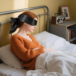 Satin Eye Mask Soft Sleeping Mask Satin Comfortable Sleeping Mask Adjustable Travel Eye Mask Soft Blindfold Sleep Mask for Women Men Night Sleep Travel Nap 150 x 7 cm (Black)