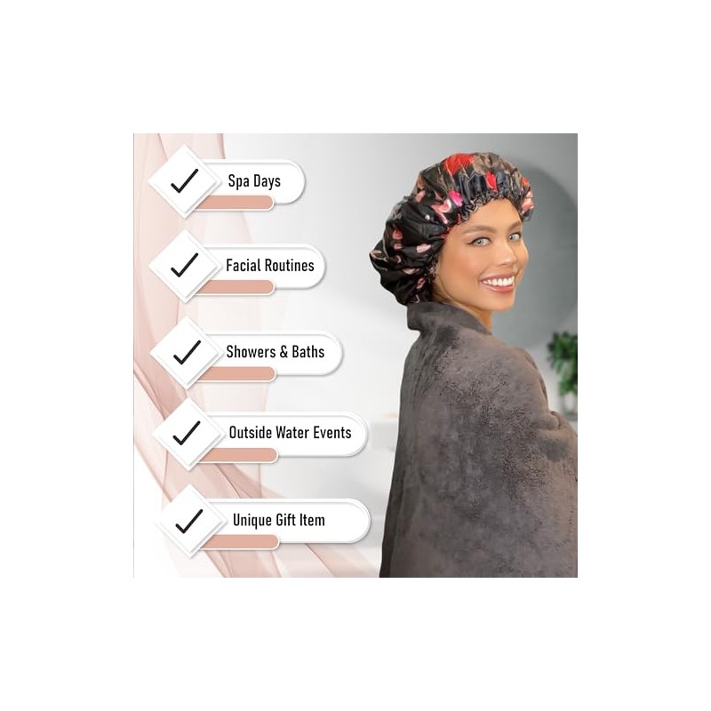 Zomac Gorro Ducha Satén Mujer Reutilizable Impermeable Cabello Largo Estampado