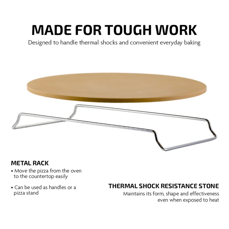 OVENTE 13" Round Pizza Stone for Oven and Grill, Heat