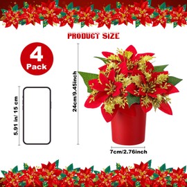 Suncalla 4 Pack Glitter Christmas Poinsettias Potted Plants Decorations Artificial Flowers Red Gold Poinsettias Centerpieces Christmas Table Decorations for Home Office Room Farmhouse(Plastic,Red)