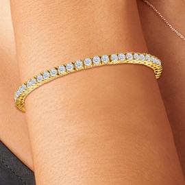 RENAEI 14K Gold Finished Solitaire Tennis Bracelet for Women with Cubic Zirconia 6.5 inches