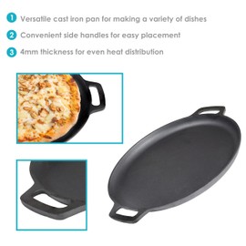 Sunnydaze 13.75-Inch Pre-Seasoned Cast Iron Pizza Pan with 2 Side Handles for Cooktop, Oven, and Grill