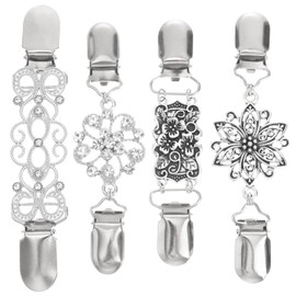 Valiclud Women's Vintage Sweater Clips, Sweater Chain, Silver Colour Pullover Clips, Straps Cardigan Clip for Dress, Clothing, Brooch Clips for Women and Girls, 4 Styles, Metal