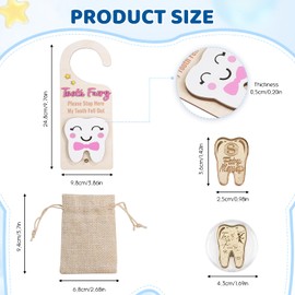 Tooth Fairy Door Hanging Tooth Fairy Storage Bag One Tooth Fairy Coin Keepsake Wooden Tooth Holder with Money Slot to Commemorate Your Child's First Lost Tooth, Tooth Fairy Gift (Pink)