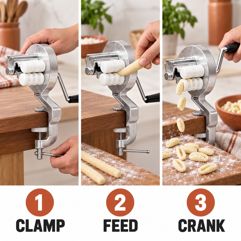Manual Cavatelli Pasta Maker with Hand Crank, Aluminum Alloy Countertop