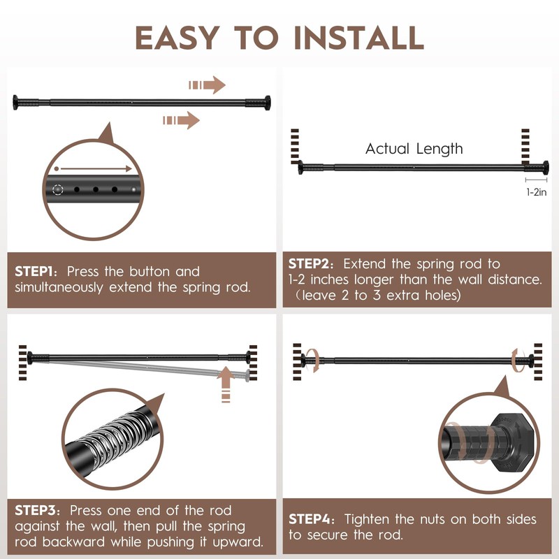 Tension Curtain Rod No Drilling for Window,Adjustable 51-168In,Black | Holds