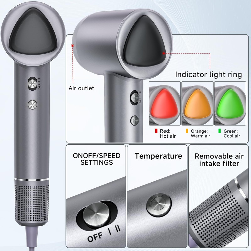 Hair Dryer, 160000 RPM Portable Professional Ionic Hair Dryer with