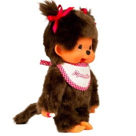 Monchhichi Bandai Peluche Bavaglino Rosa e Bianco - Peluche Scimmietta Iconica degli Anni '80 - Morbidissima peluche 20 cm per bambini, adulti - Giocattolo per Bambini dai 2 anni in su - 25555