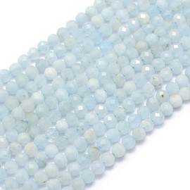 LiQunSweet 110 Pcs 3mm Natural Aquamarine Beads Strands Faceted Round Small Loose Crystal Gemstone Bead Spacer for DIY Jewelry Making Bulk
