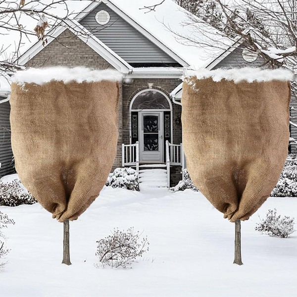 SAHENITEANA 2 Pack Burlap Winter Plant Covering Bags, 23.6×39.4 Inch