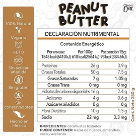 BOWL BAR | Crema De Cacahuates KETO, 100% Natural, Vegana, Sin azúcar añadida, Sin gluten y Sin conservadores. Exclusivamente cacahuates. 250g