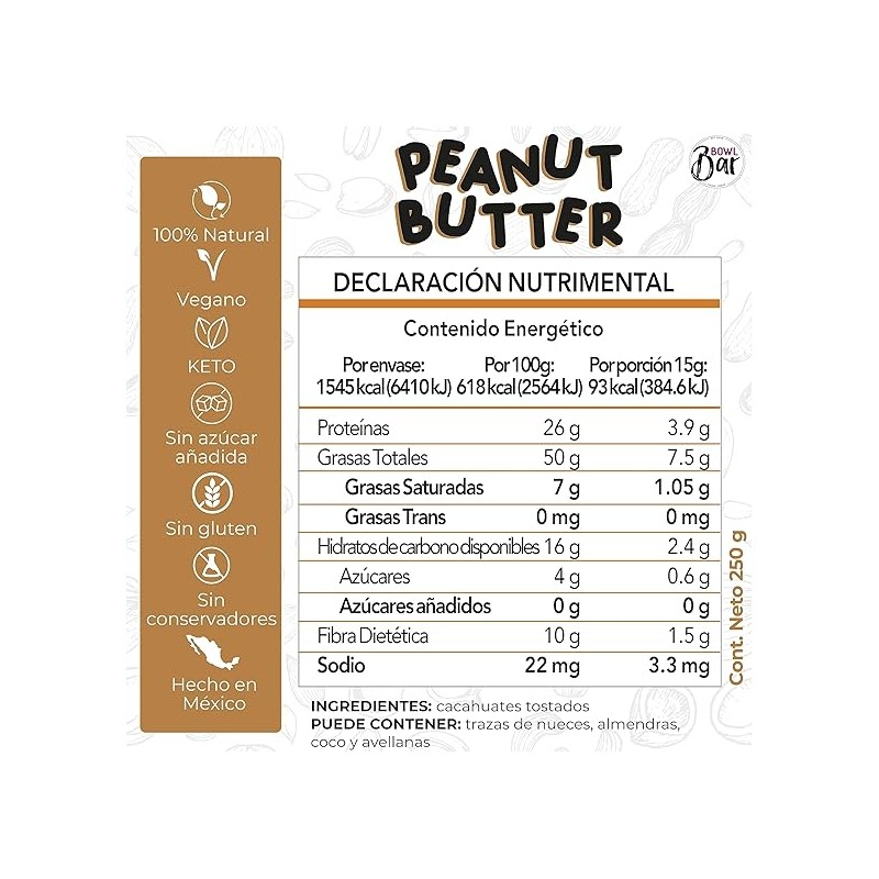 BOWL BAR | Crema De Cacahuates KETO, 100% Natural, Vegana,