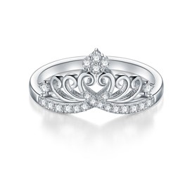 BORUO 925 Sterling Silver Cubic Zirconia Princess Crown Tiara Wedding Cz Band Eternity Ring Size 4.5