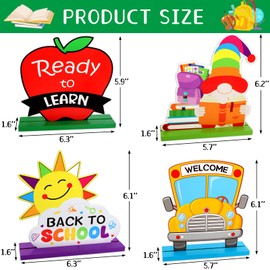 4 Pcs Back to School Decorations First Day of School Decorations Wooden Table Sign Centerpieces for Classroom Office Home Gifts for Teacher