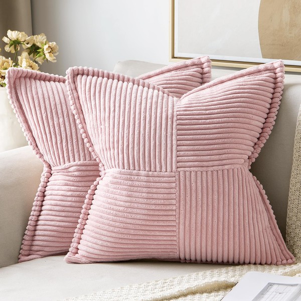 MIULEE Corduroy Pillow Covers with Splicing Set of 2 Valentine