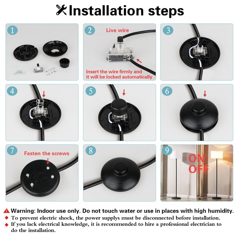 Helunsi 3Pcs Floor Lamp Foot Switch, Black Foot Pedal Switch,