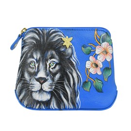 Anuschka Women’s Original Hand-Painted Genuine Leather Multipurpose Zip Pouch - Sapphire King