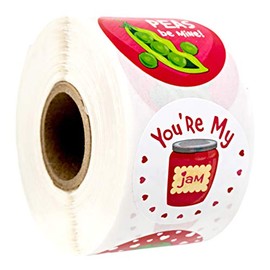 Valentine Food Pun Stickers / Roll of 500 Circle Labels / 1.5" Adorable Valentine's Day Decals