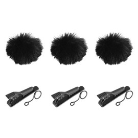 sourcing map Microphone Cover Furry Windscreen Mic Cover with Clip for 0.5-1.2mm Microphone 1 Set, Black