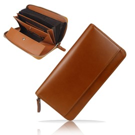 jxleichi Men's Long Wallet, Tochigi Leather, Genuine Leather, Saifu, YKK Zipper, Holds 25 Cards, Card Case, Made by First-class Wallets Artisans, Men's, Gentlemen, Wallet, Women's, Long Wallet, 7.9 x 4.3 x 1.2 inches (20 x 10.8 x 3 cm), Braun