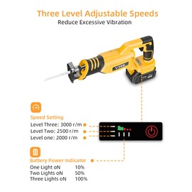 VTEK Brushless Cordless Reciprocating Saw,3 Level Speed Setting,Cordless Power Reciprocating Saw,0-3000RPM Reciprocal Saw,Reciprocating Saws for Woods/Metal/Plastic/Brick Cutting