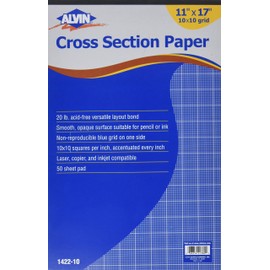 ALVIN Cross Section Graph Paper Pad 11" x 17" Model 1422-10 Acid-Free Use with Pencil or Ink Laser Copier and Inkjet Compatible 10" x 10" Grid - 50 Sheet Pad 11 x 17 inch