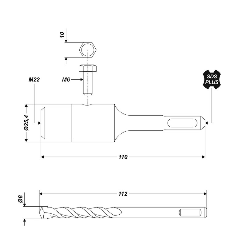 SDS Plus Shank with Pilot Drill Bit for M22 Drill