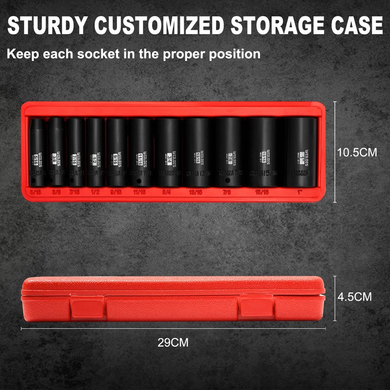 WIILDIS 11 Pieces 3/8-Inch Drive Deep Impact Socket Set, 5/16