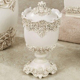 Touch of Class Victoria Rose Antique Ivory Covered Jar for Bathroom or Vanity Area