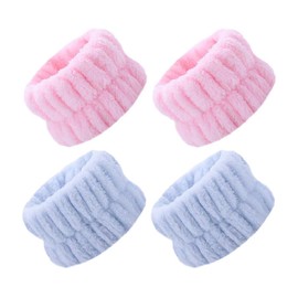 Pack of 4 Wrist Spa Wash Bands, Microfibre Wrist Washing Towel, Wrist Wash Bands, Elastic Wrist Sweatband, for Washing Face, Shower, Yoga, Sports (Pink and Blue)