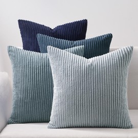 Topfinel Topfinel Decorative Throw Pillow Covers Dusty Blue Navy Series 18x18 Inch Set of 4,Summer Corduroy Striped Toss Pillows for Couch,Patio,Balcony,Children Bedroom,Modern Fluffy Blue Gradient Shams
