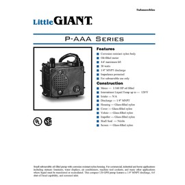 Little Giant P-AAA 115-Volt, 1/160 HP, 120 GPH Manual Submersible Oil-Filled Recirculating Water Pump, 6-Ft. Cord, Black, 523003