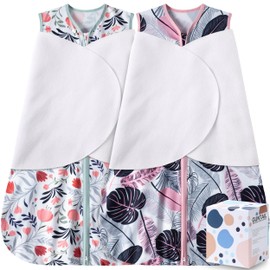 GUNTAIL Newborn Sleep Sack Baby Swaddle,3-Way Adjustable Wearable Blanket,100% Rayon Cotton Swaddling sleeping bag. (Banana&Flower, 3-6 Months)